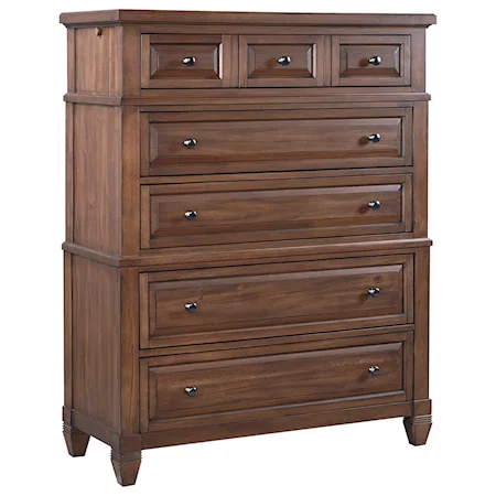Transitional Five Drawer Chest of Drawers with Pull-Out Hanging Rod